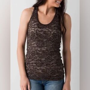 BKE Boutique Brown & Copper Lace/Sequins Tank M